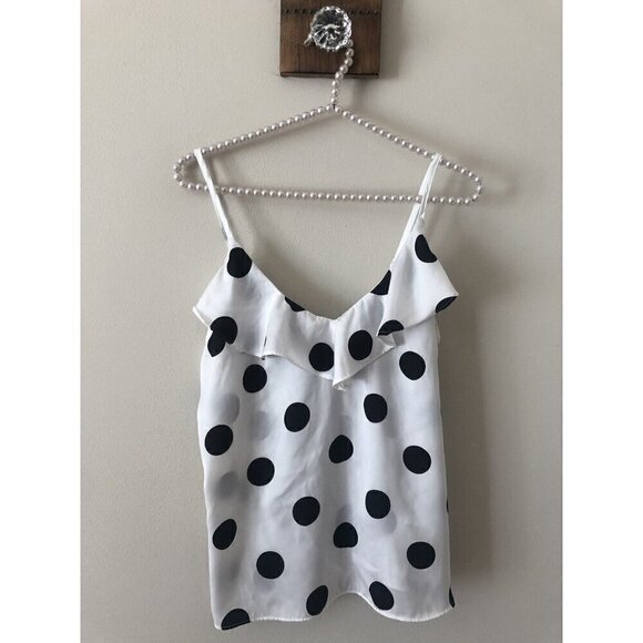 Banana Republic Tops - Banana Republic Womens Size S White Black Polka Dot Blouse Sleeveless Ruffle